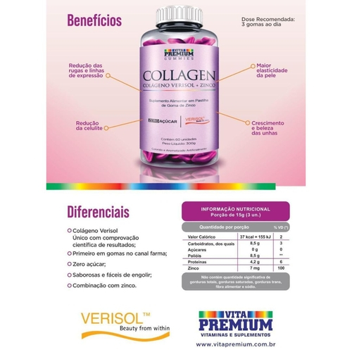 Vita Premium Collagen - Colágeno Verisol + Zinco Collagen Goma Zero Açúcar c/ 60 gomas-4094